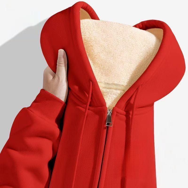 Men's Retro Lambswool Cardigan Hoodie - Winter Casual Solid Color Top Outerwear