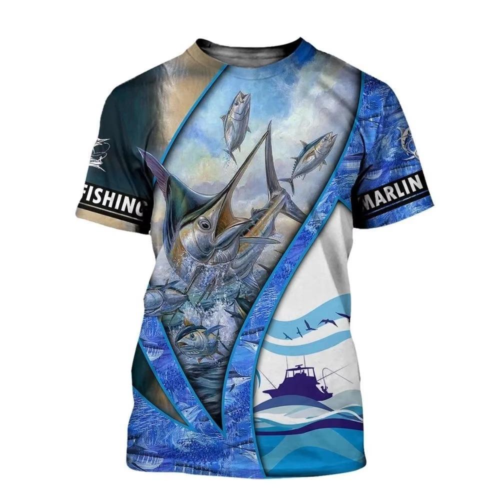 Fishing Series 3D Digital Printed Men's Personalized and Fashionable Round Neck Short Sleeved T-shirt