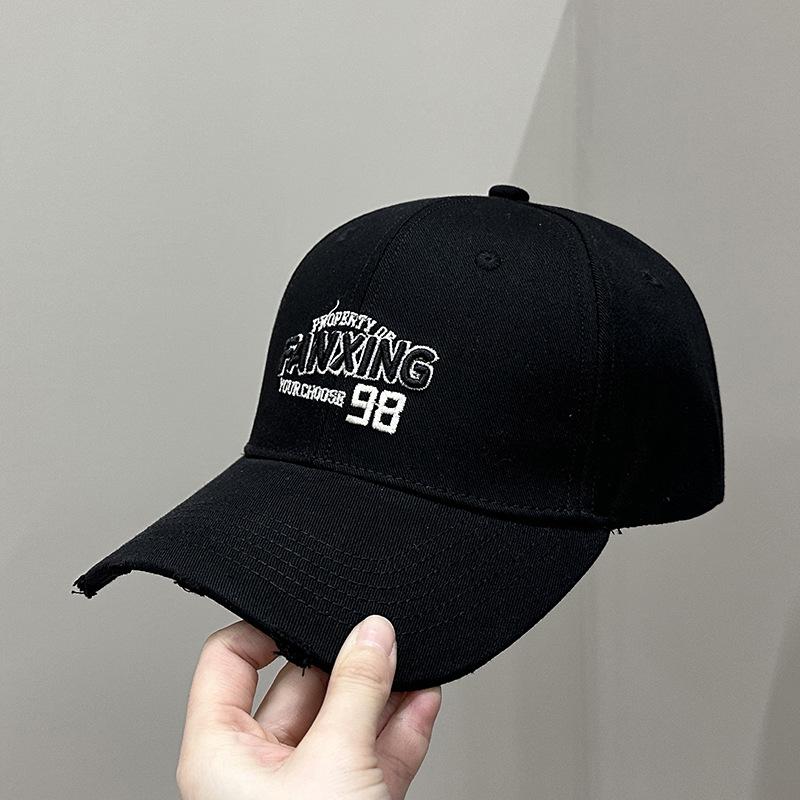

American-style letter embroidered baseball cap for women, new model, men s casual distressed sun hat, coffee-colored hard-top baseball cap Adjustable чёрный