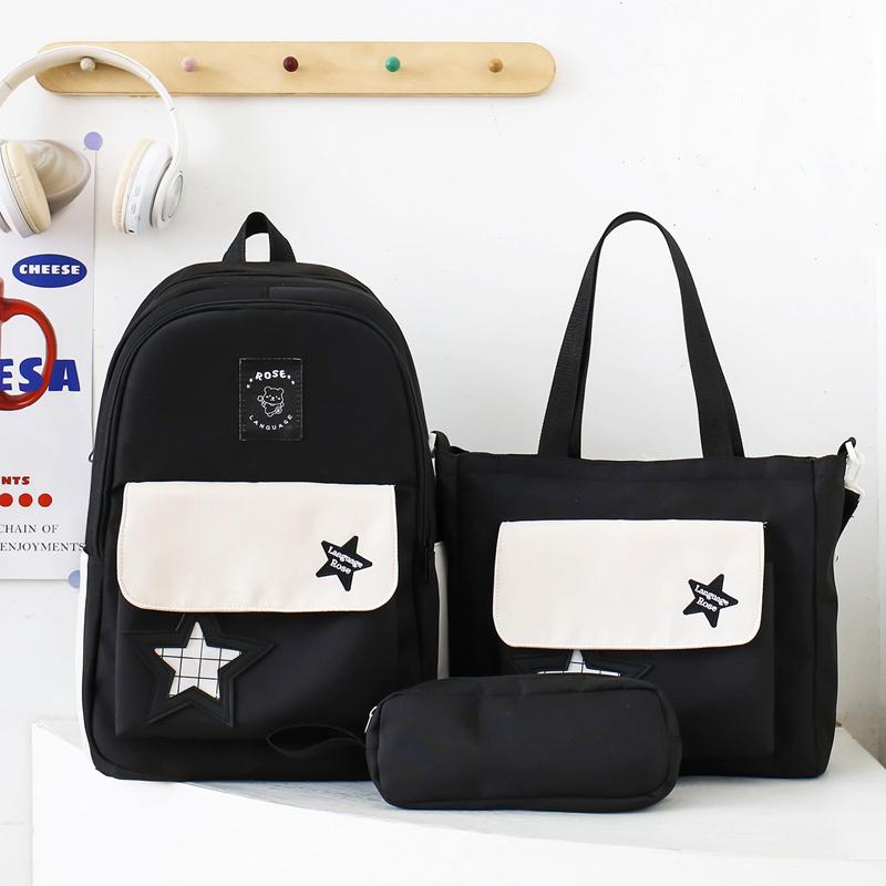 Three-Piece Backpack Set Color Contrast Schoolbag Girls Large Capacity Backpack for Primary and Secondary School Students