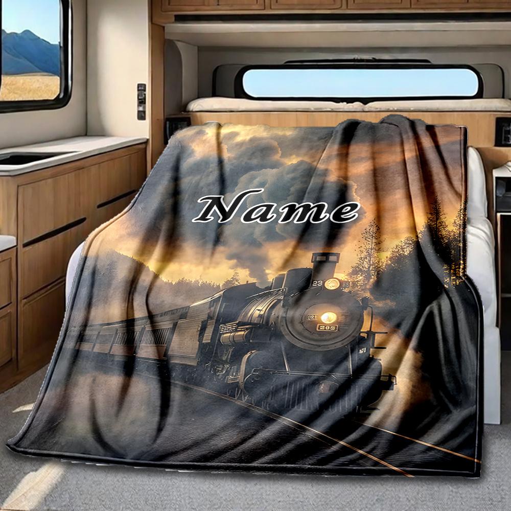 Steam Locomotive Journey Through Forest At Sunset Blanketcustomizable With Your Namecomfortable And Stylish Perfect For Travel Beds Chairs Offices