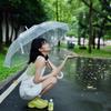 Strong wind resistance, increased pure transparent umbrella, automatic long-handled double transparent umbrella, white transparent umbrella