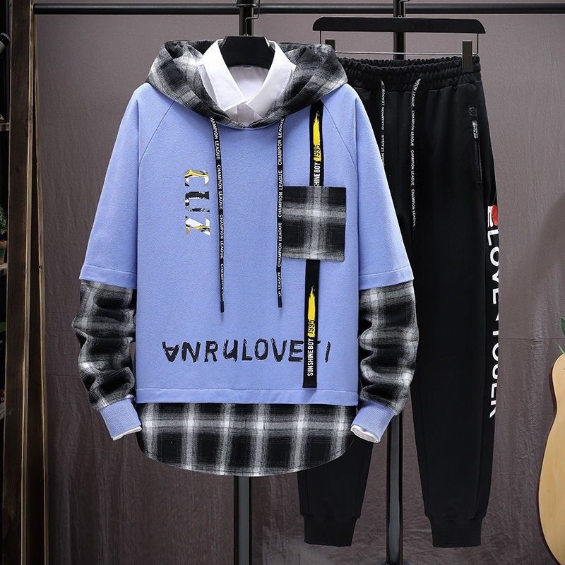 

Мужской осенний свитер, мужской свободный красивый повседневный костюм M синий