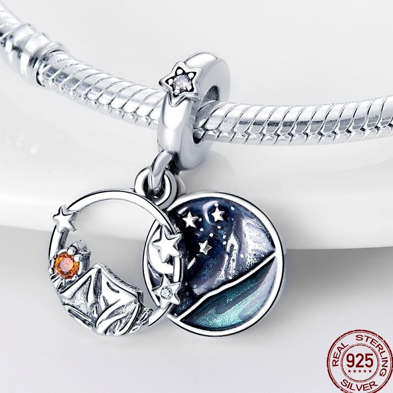 Copper Blue Mountains Airplane Stars Moon Blessing Charm Beads Suitable For 3Mm Original Bracelet Diy