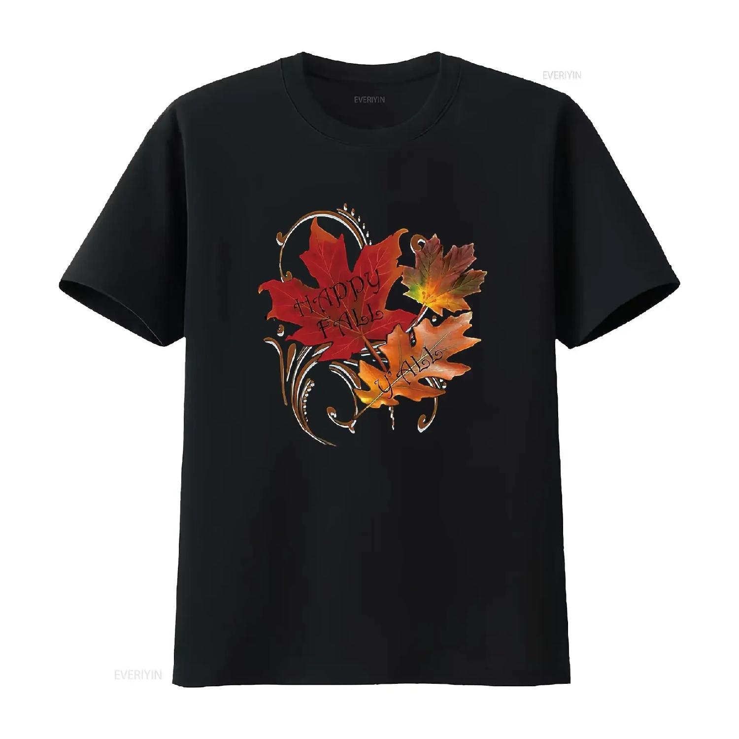 Fall Quote Happy Y all Cute Thanksgiving Design Autumn  Womens T Shirt Black vintage Washed Unisex homme graphic Soft S