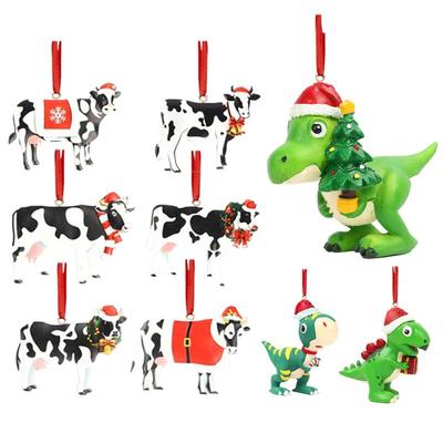 New Christmas Hanging Pendants 1pcs Resin Dinosaurs Cow Animal Indoor Ornaments New Year Pendants Merry Christmas Decoration