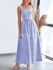 Women Square Neck Gingham Maxi Dress Sleeveless Spaghetti Strap Elastic Waist Flowy Long Summer Casual Dress