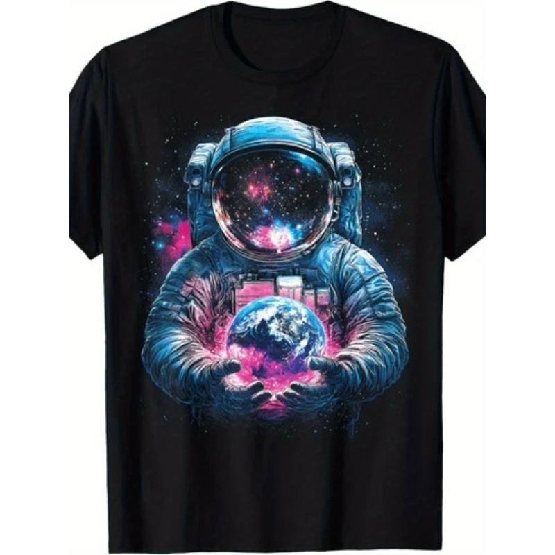 

European sizes Men S Casual Short Sleeve Astronaut Planet Earth Outer Space Galaxy Universe Science T-Shirt | Comfortable Fit, Crew Neck L чёрный