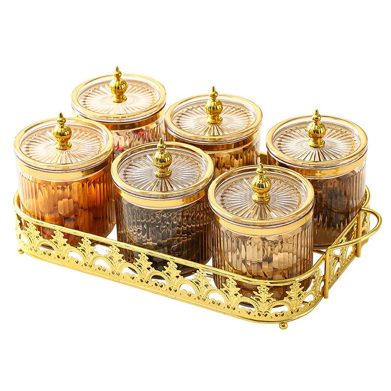 Transparent Striped Kitchen Seasoning Jar Grain Storage Container Gold-plated Sugar Jar Household Seasoning Box Salt Jar Bottle