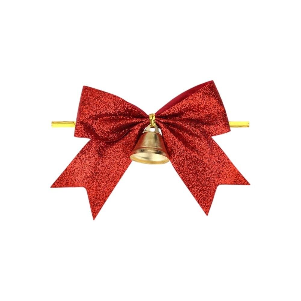 Red Bow Pendant Glitter Christmas Tree Ornament Party Christmas Bow with Bell Home Decor