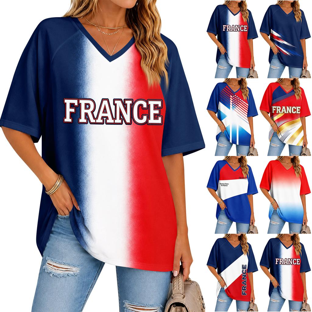 Damen V-Ausschnitt Frankreich Fußball Fan Top mit Aufdruck für den Tag