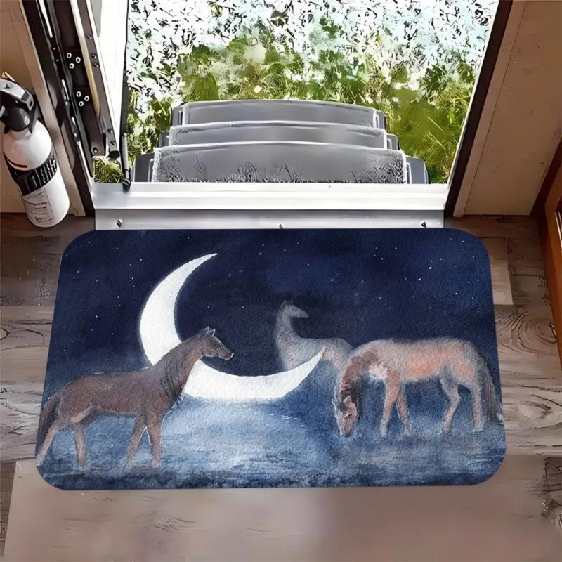

Abstract Blue Horse Print Carpet Artistic Ethnic Style Decorative Door Mat Farmhouse Living Room Bedroom Entrance Carpet 40cm x 60cm