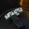 European and American Oval Circular Combination Arrangement Ring, Women's Inlaid Green Zircon High-end Personalized Zircon