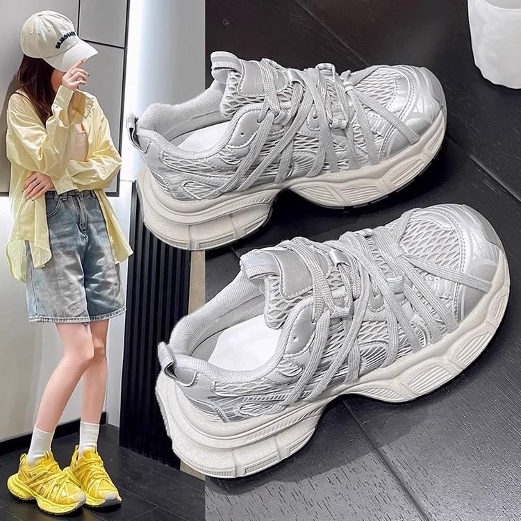 Breathable Lace-up Niche Mesh Sneakers Spring and Summer Versatile New Dad Shoes Street Style Round Head Fashion Casual Shoes