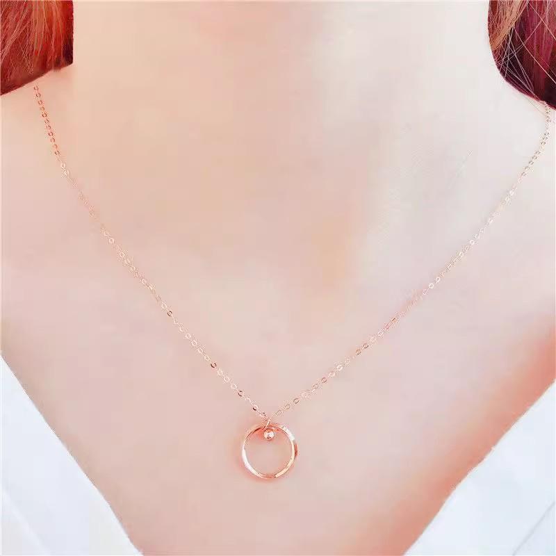 Purple Gold-Plated Rose Gold Round Bead Color Gold Pendant Color Gold Trend Temperament Ring Set Chain Necklace