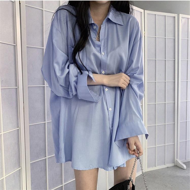 Ladies' Shirt Lazy Wind Drape White Shirt Female Simple Commuter Solid Color Shirt Niche Loose Long-sleeved Blouse Temperament Elegant Fashion Top