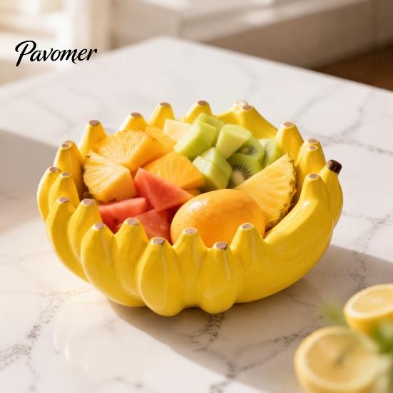 Regalo Único de Inauguración de Casa Plátano Cerámico Frutero, Bandeja Amarilla Creativa, Decoración de Mesa Decorativa Juguetona Bol para Ensalada para Encimera de Cocina Comedor
