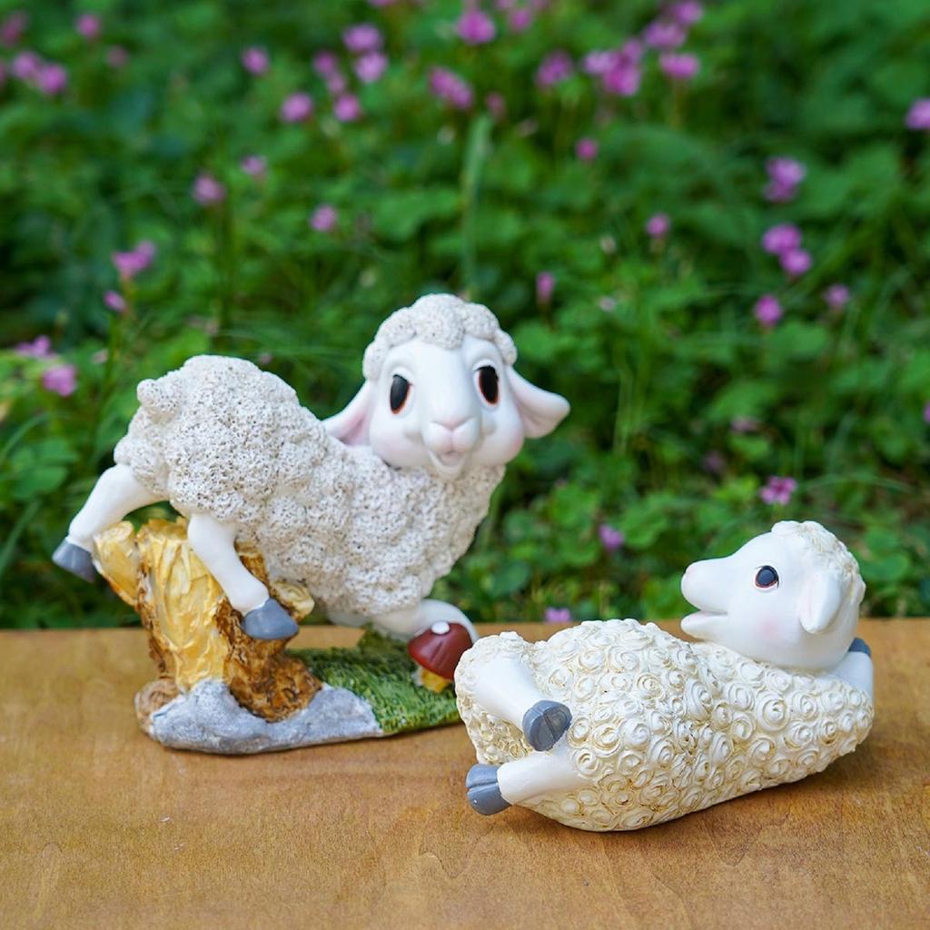 Creative Resin Craftsmanship, Leisurely Lamb Family Statue, Farm Statue, Courtyard Garden Decoration, Home Decor, Desktop Ornaments