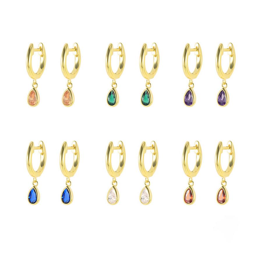 2207ER2 S925 Sterling Silver Teardrop Hoop Earrings Muti Color Zircon CZ Circle Round Loops Crystal Women Piercing Earring