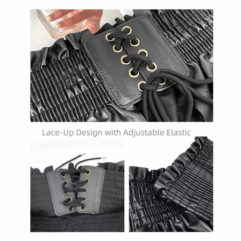 Ruffles Design PU Leather Belt Cross All Match Corset Belt Super Wide Peplum Cummerbund Punk Style
