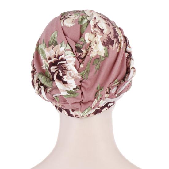 Women Headwrap Flower Print Braid Lady Stretchy No Brim Indian Hat for Four Seasons