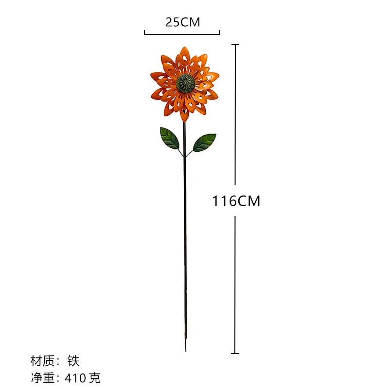 Garden Windmill Spinner Metal Sunflower Flower Model Decoration Outdoor Garden Courtyard Standing Lawn Flower Climbing Support