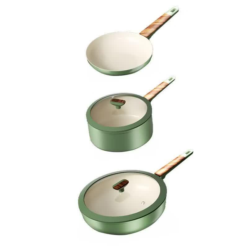 Ouruibo Modern Times Non-stick Cookware 3-Piece Set with Visual Glass Lids