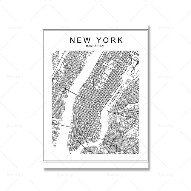 New York City Manhattan-plakat og trykt New York-kartturismelandskapsoljemaleri