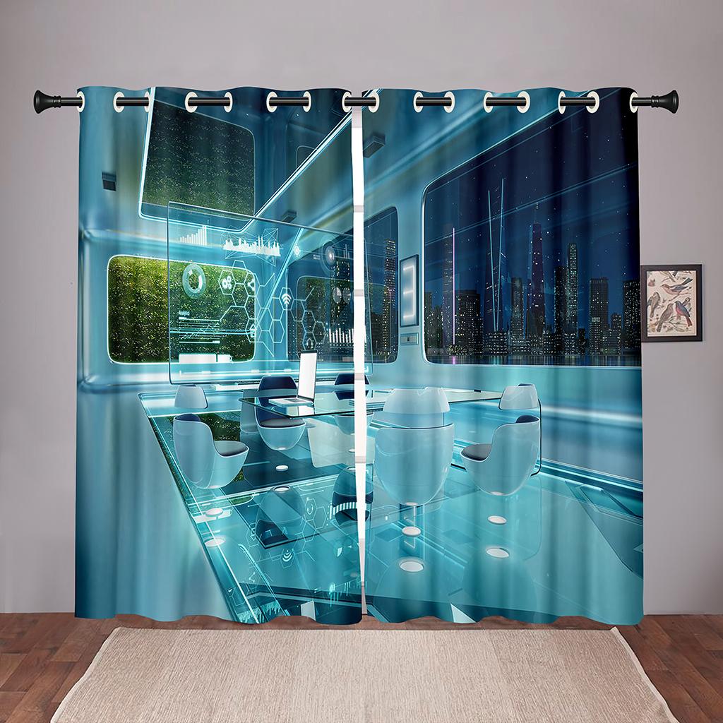Zukunftsstadt Technologie Architektur Dünner Vorhang für Kinder Wohnzimmer Schlafzimmer Badezimmer Küche Tür Schrank Zuhause Haken