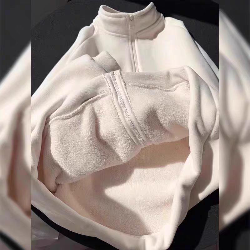 Women's Oversized Fleece-Lined Sweatshirt Jacket - New Winter Style, Lamb Fleece, Trendy Cardigan Top