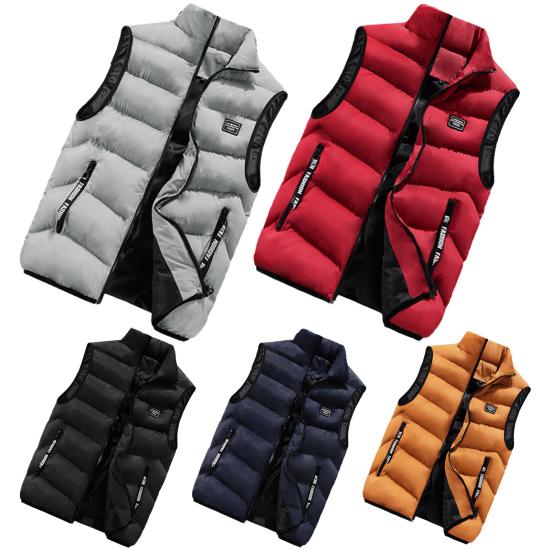 Men Winter Vest Stand Collar Thickened Padded Soft Windproof Warm Neck Protection