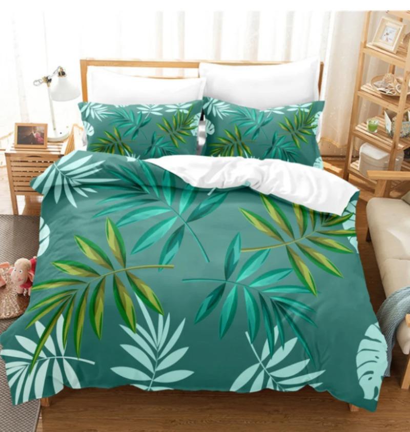 Super Soft White Bedding Set Green Fresh Winter Plantain Leaves Duvet Cover Sets Kids Adult Queen King Housse De Couette 220x240