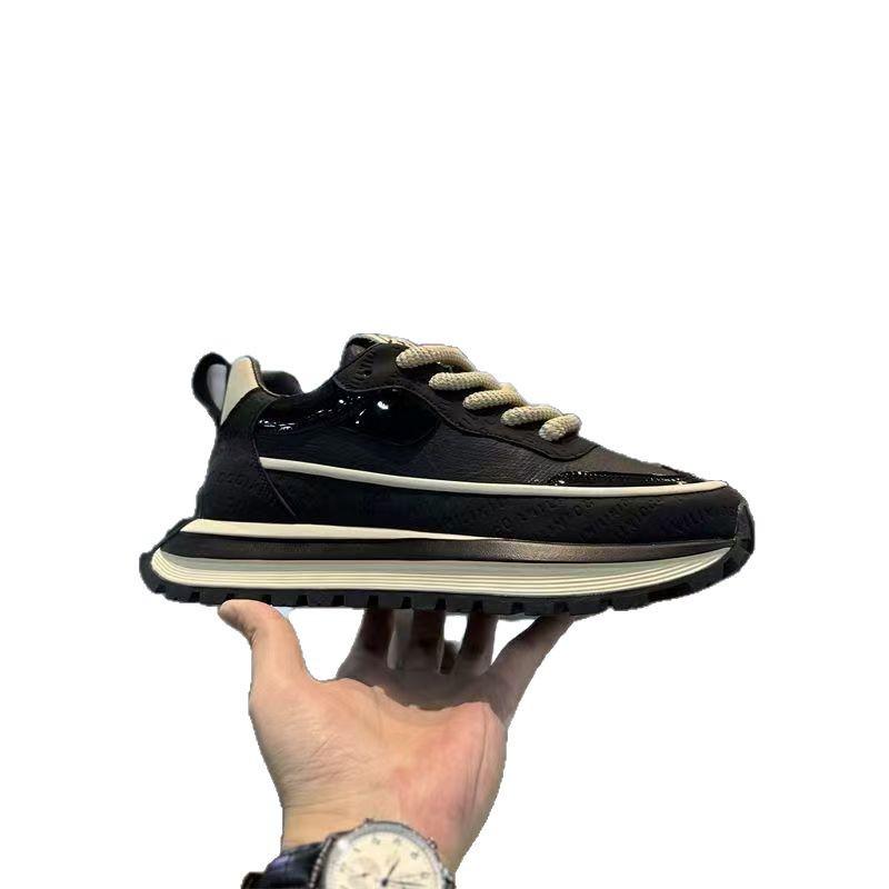 Wiosenne Męskie Modne Skórzane Buty Skate Niskie z Grubą Podeszwą - Styl Sportowy Casual