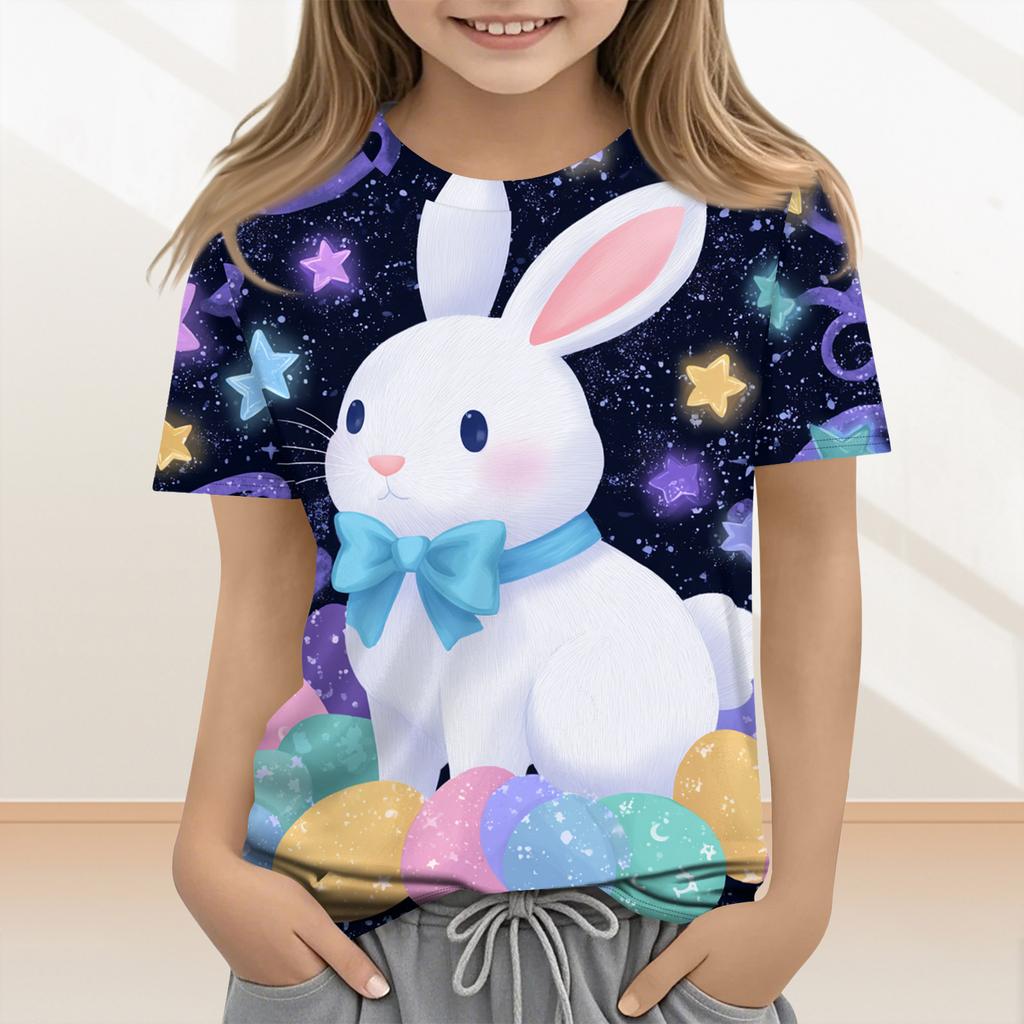 Roupas Casuais e da Moda de Páscoa para Crianças, Apresentando Coelhinhos, Ovos de Páscoa e Tops e Camisetas Estampados de Manga Curta.