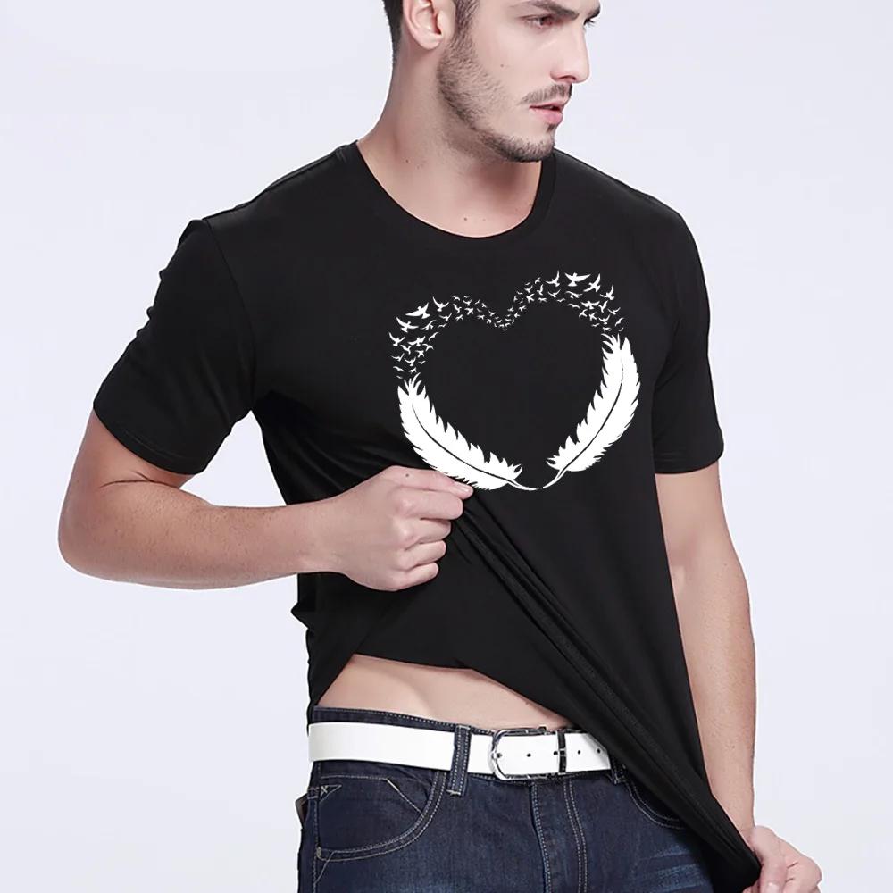 Summer Men T Shirt 2022 Fashion T-Shirts Hip Hop Short Sleeve Casual Feather Print Streetwear Top Round Neck Clothes Pullover