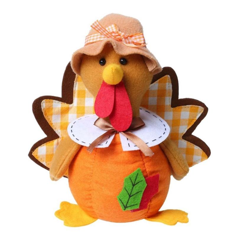 Soft Fabric Stuffed Turkey Thanksgiving Decoration Harvest Turkey Figure Ornament for Tabletop Shelf Entryway Dining Area and Fall Room Display Use
