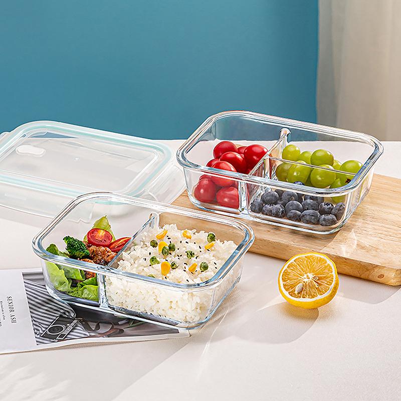 1/2/3 Fack Förtjockad Läckagesäker Mikrovågsugnssäker Matlåda Hög Borosilikatglas Bento-låda Med Lock Lufttäta Matlådor