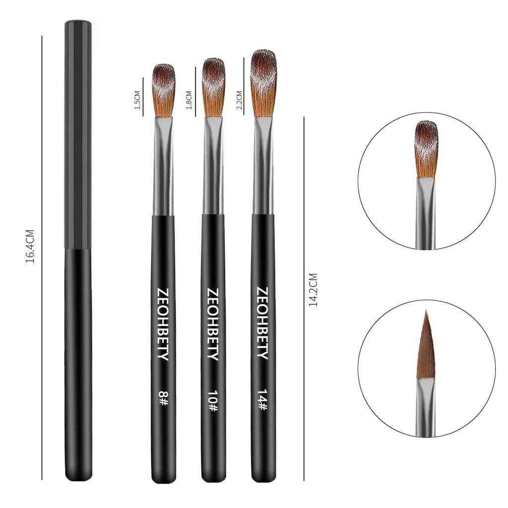 Acrylic Nail Brush Set, 3Pcs Powder Nail Brushes for Acrylic Application, Nail Art Brush for 3D Carving & Detailing Design, Nail Extension Manicure