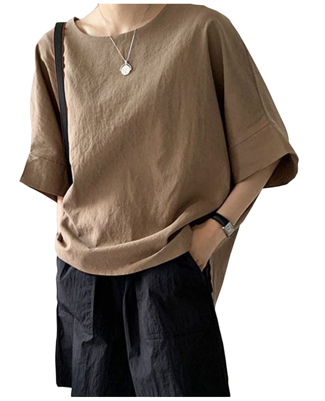 

for short half round summer office indoor for size brown [M s Mimi] Loose-fitting t-shirt women, cute, summer, sleeves, sleeves, t-shirt, cut-and-sew,