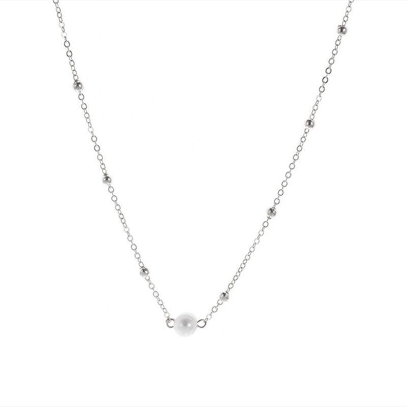 Fashion gold bead chain collarbone chain women s versatile necklace, personalized simple temperament pearl necklace серебряный