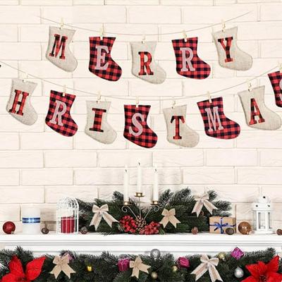 Christmas Banner Rustic Decorations Tree Ornaments Decor Shaped Vintage Xmas Decorations Indoor Merry Party