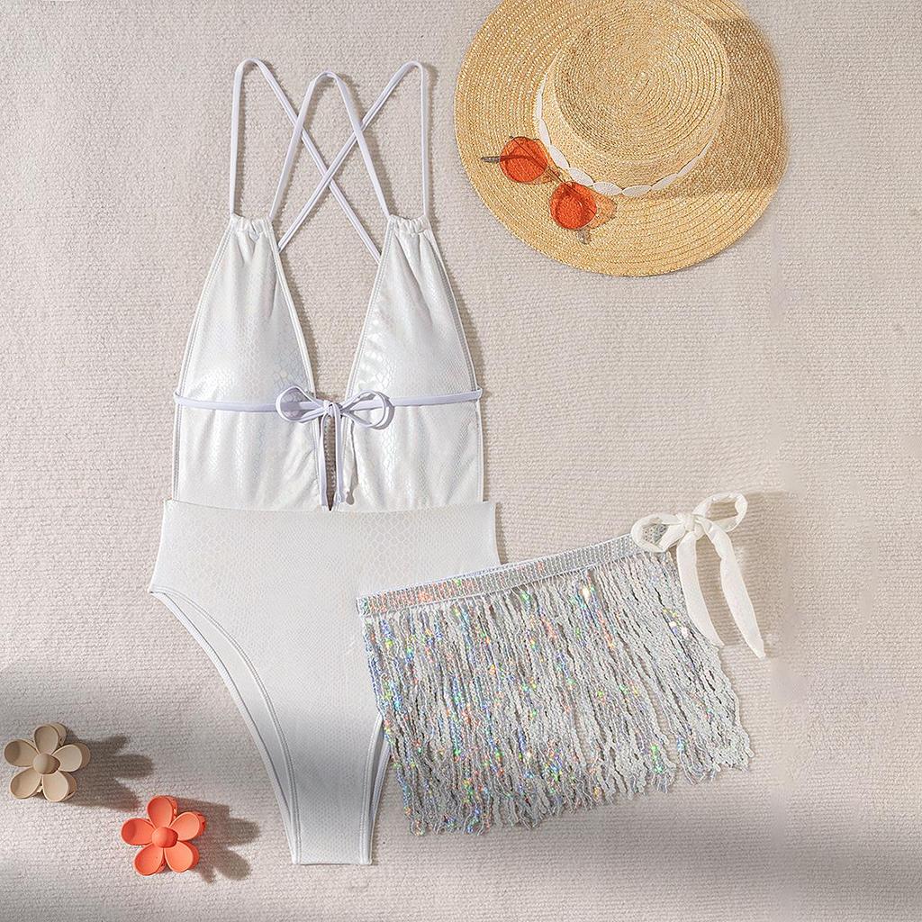 Women Sexy Triangle Split Bikini Suit Set Tie Side G-String Thong Swimsuit One Shoulder Elastic