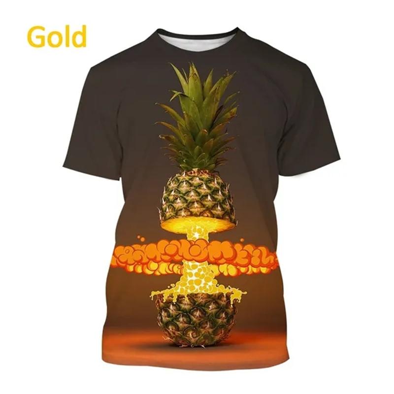 Summer New Pineapple Pattern 3D Printing Short-sleeved Breathable T Shirt Men's Women's Tropical Fruit Graphic Streetwear Tops
