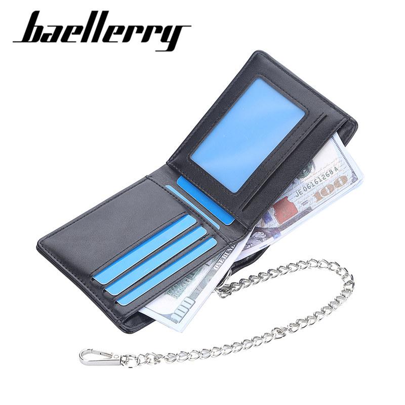 Men's Anti-theft Chain Short Wallets Vintage Design Artificial Leather Bifold Wallet Fashion Card Holder Coin Purse
