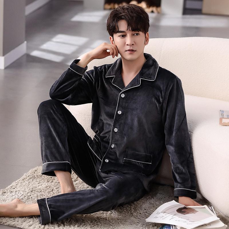 Pajamas Men'S Spring And Autumn Coral Fleece Thin Winter Island Fleece Autumn And Winter Flannel Winter Warm Homewear