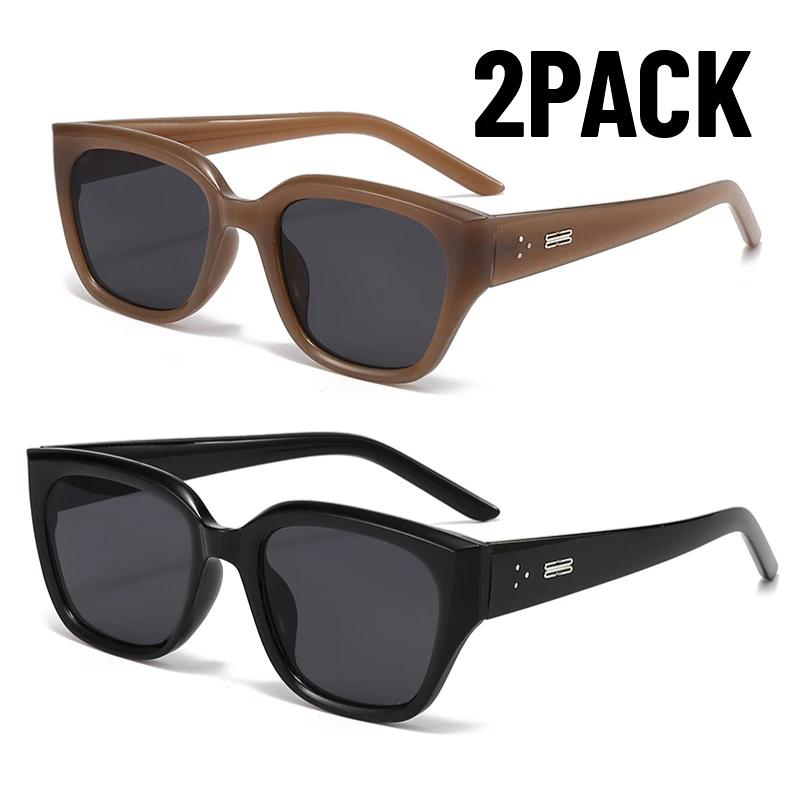 2Pack New Square Korean Fashion Simple Retro Premium Sunshade Mirrors Trendy Street Photography Sunglasses For Women Uv400