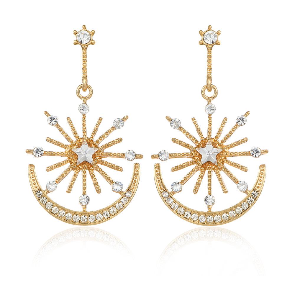 2023 Elegant Sun Goddess Star & Moon Rhinestone Dangle Earrings for Women