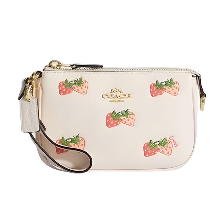

Coach Nolita 15 Strawberry Print Zipper Clutch Pebble Leather Mahjong Bag Mini Women handbags White CB608-IMCAH Basic Set (Bag+Dust Bag)