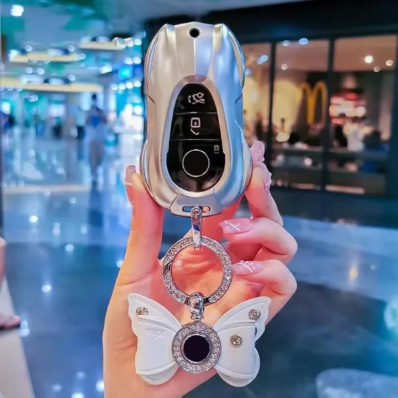 Car Key Case Cover For Mercedes Benz C E A B S Class Gle Gla Glb, Soft Tpu Key Fob Protector With Luxury Zinc Alloy Frame