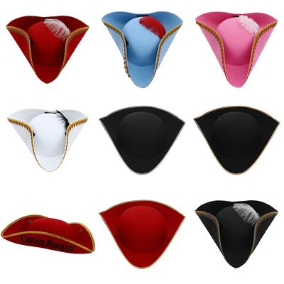 Colonial Pirate Tricorn Hat Metallic Brim Embellished Felt Hat for Halloween Masquerade Costume 1Pc